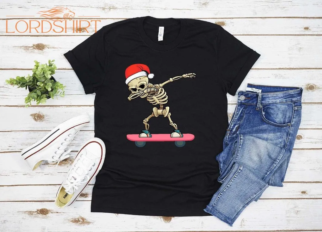 Dabbing Skate Skeleton Christmas T-shirt For Men Women