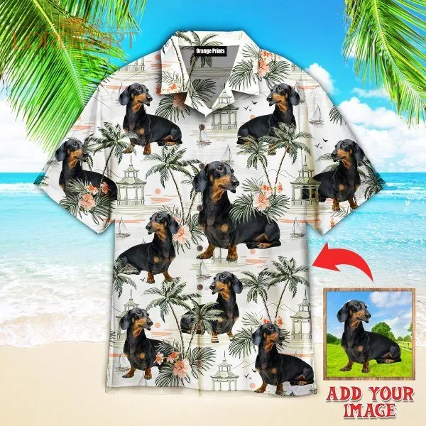 Dachshund Dog Summer Beach Surfing Custom Photo Hawaiian Shirt