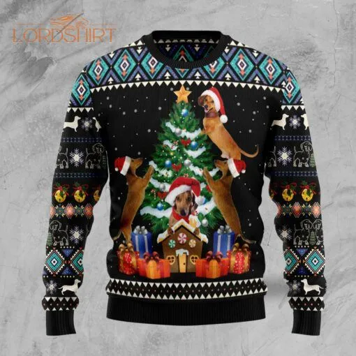 Dachshund Group Christmas Tree Ugly Christmas Sweater