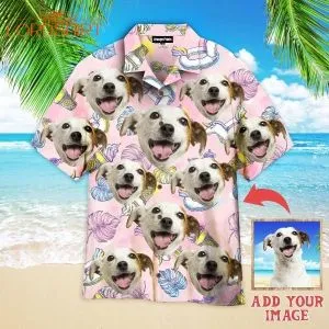 Dog And Summer Unicorn On Pink Custom Photo Hawaiian Shirt