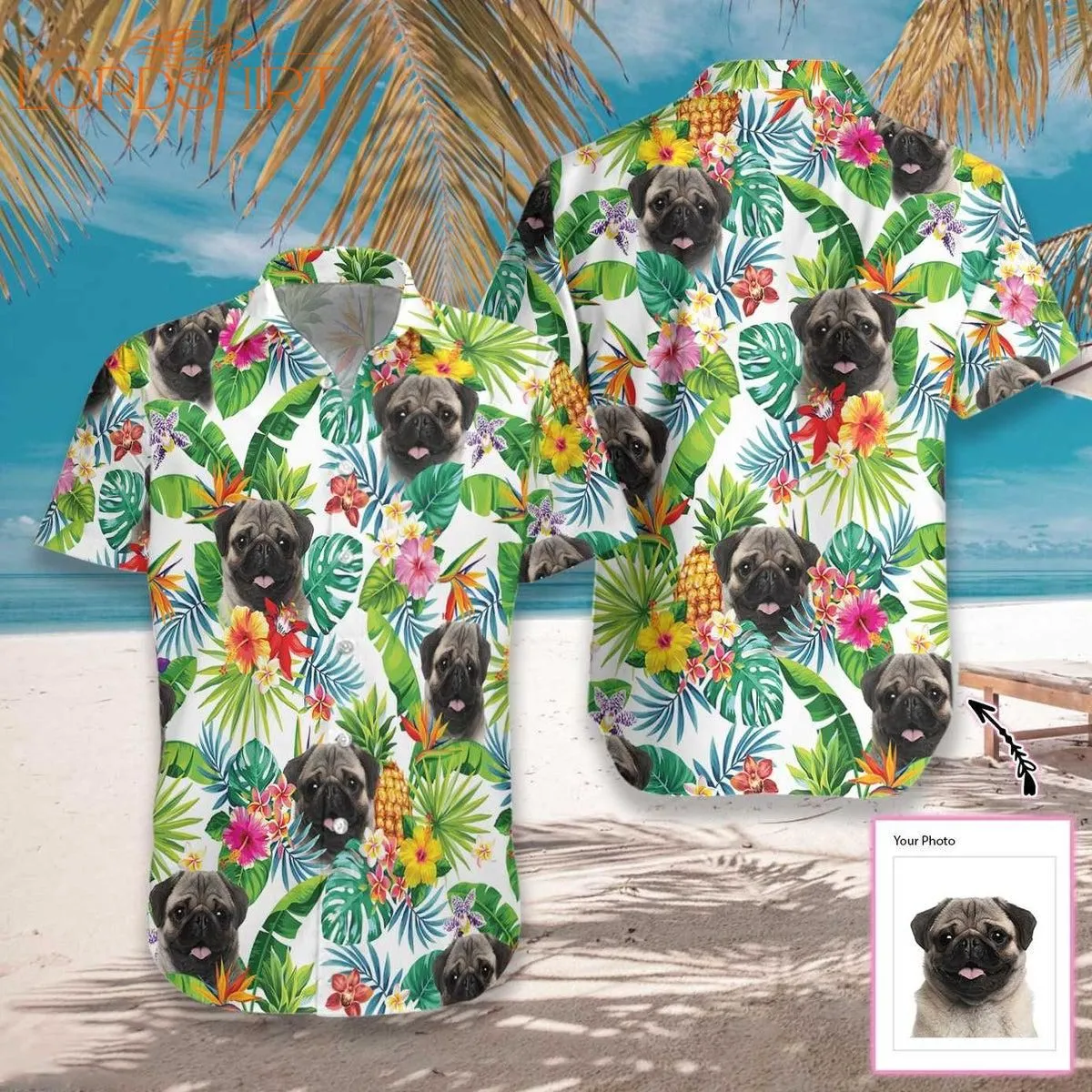 Dog And Tropical Pineapple Custom Photo Hawaiian Shirt