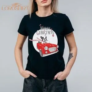 Dog Driving Christmas T-shirt Graphic Car Shirt French