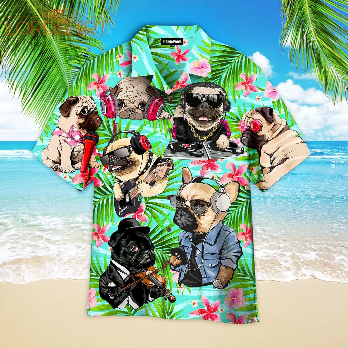 Dog Feeling Music With Pugs Aloha Hawaiian Shirt