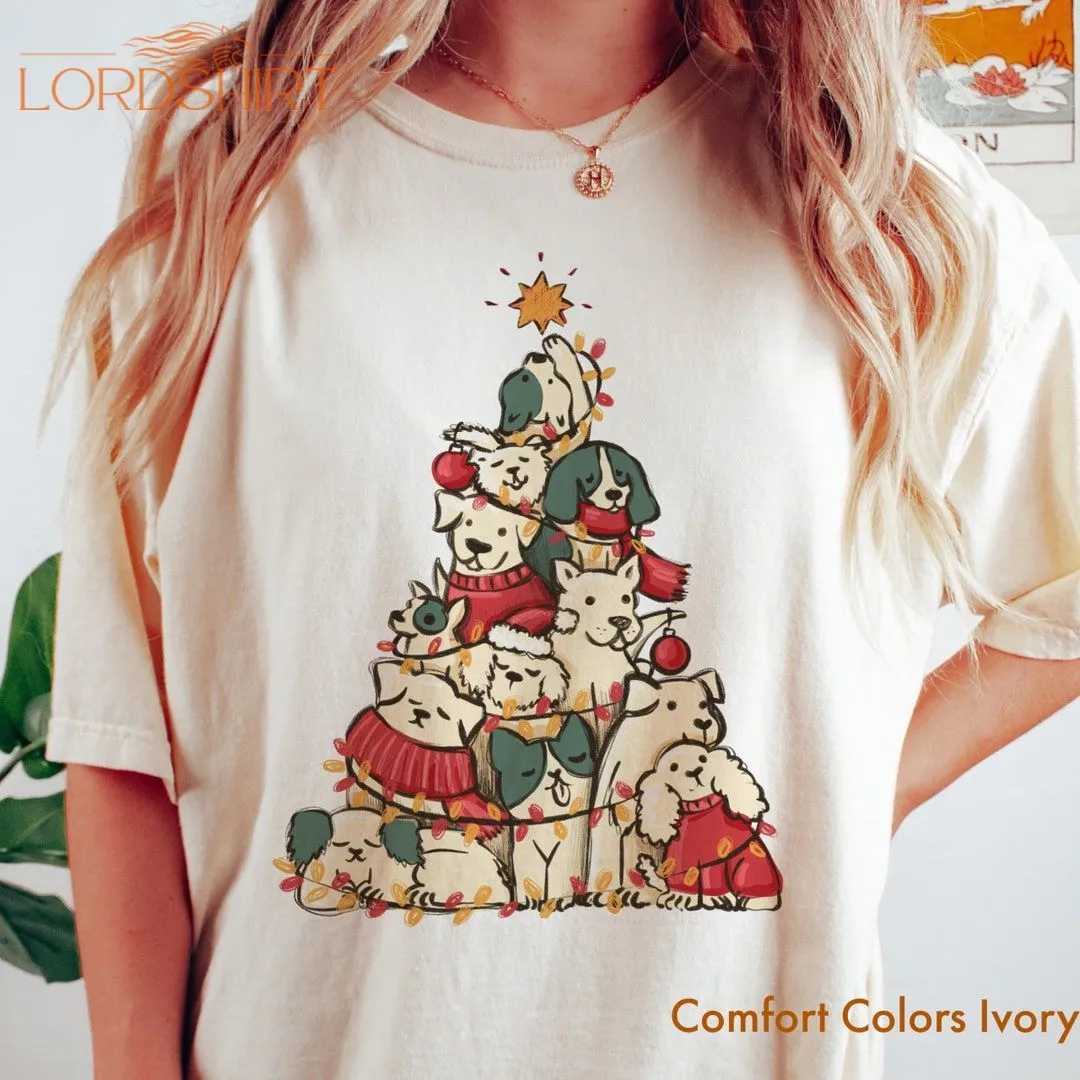 Dogs Christmas Tree T Shirt Womens Christmas Shirts Cute