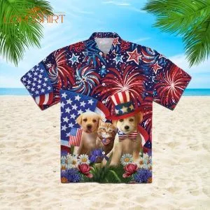 Dogs Love American Flag Firework Hawaiian Shirt