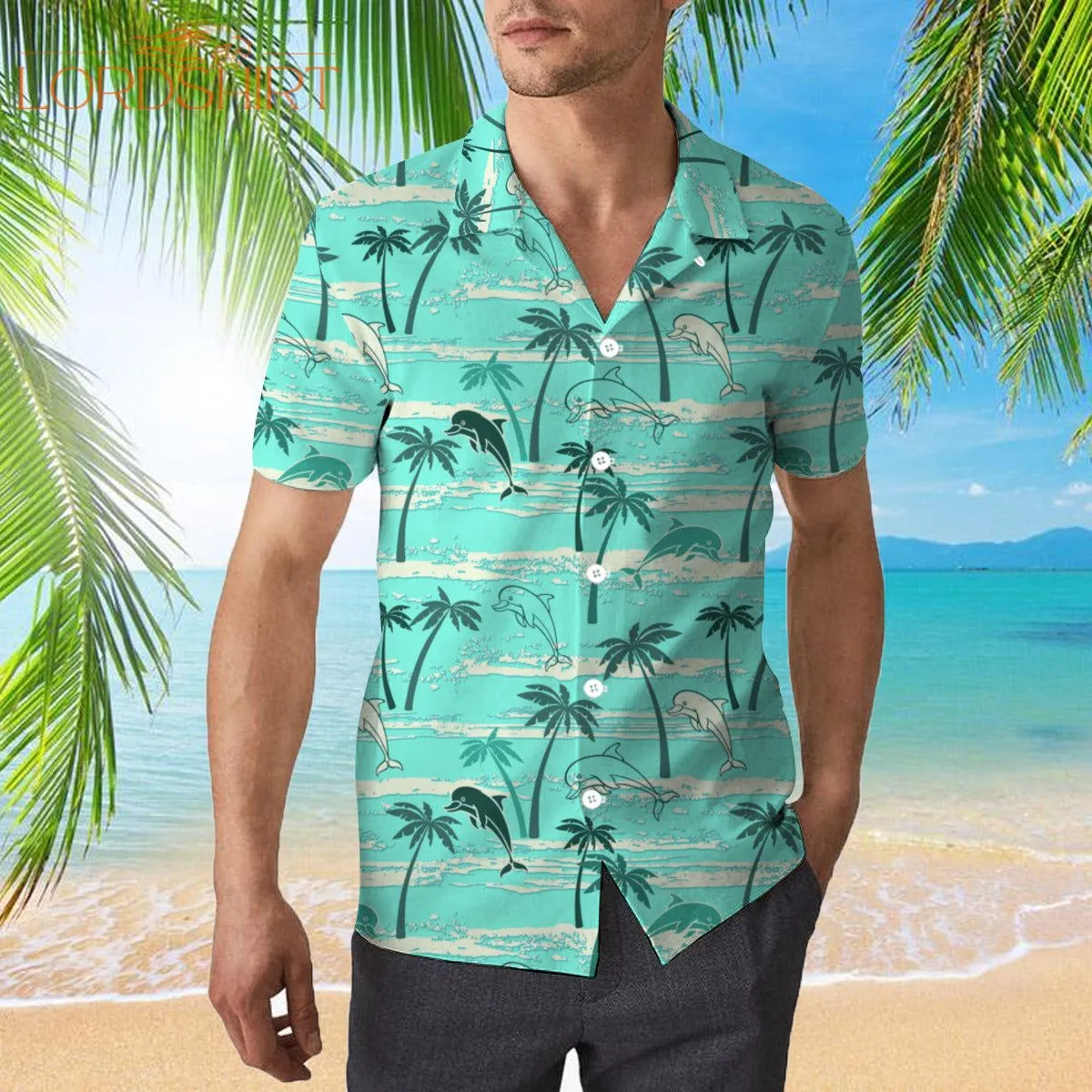 Dolphins Palm Trees Summer Hawaiian Shirt