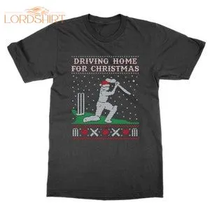 Driving Home For Christmas Ugly Christmas T Shirt Cricket