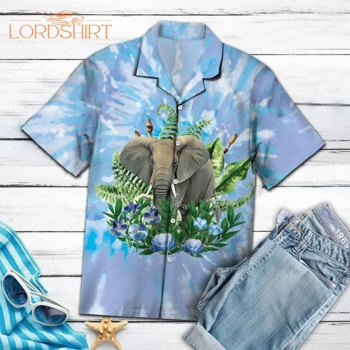 Elephant Blue Tie Dye Aloha Hawaiian Shirt