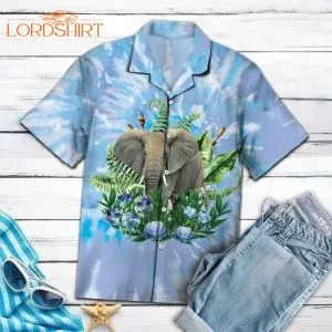 Elephant Blue Tie Dye Aloha Hawaiian Shirt