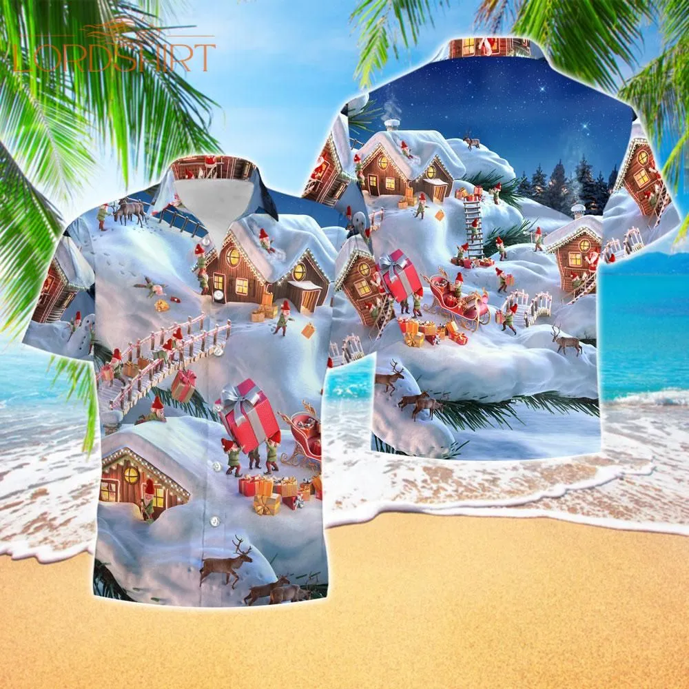 Elf Santa Decorating The Town Christmas Hawaiian Shirt