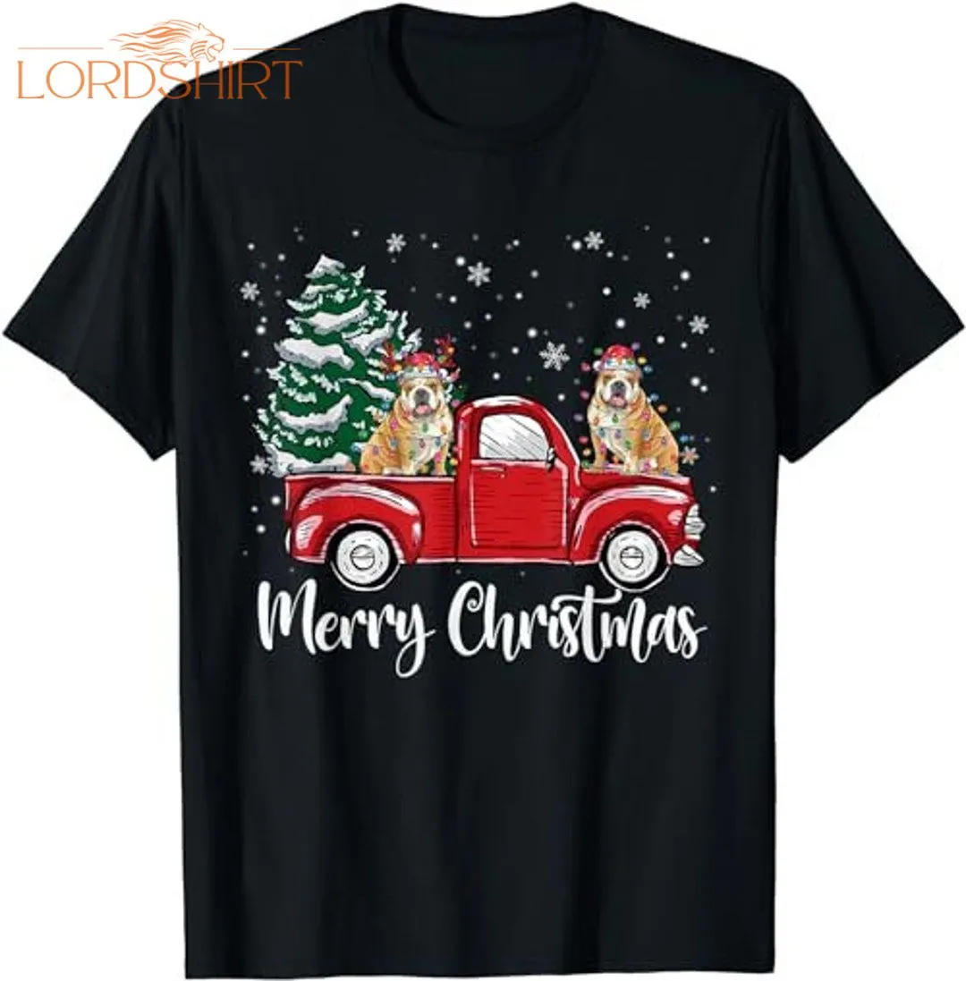 English Bulldog Riding Red Truck Christmas Tree Dog Lover