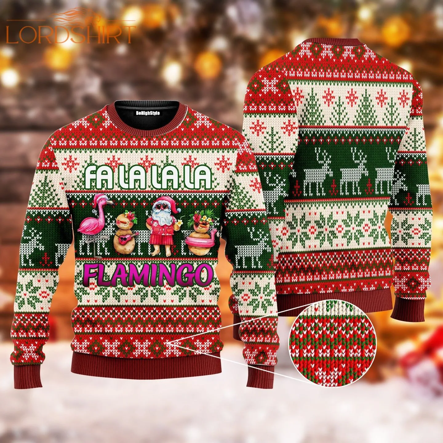 Fa La La La Flamingo Santa Ugly Christmas Sweater