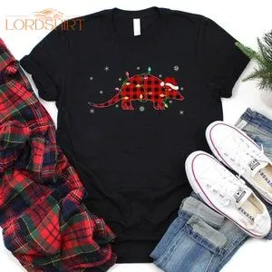 Family Matching Red Plaid Armadillo Christmas T-shirt For Men