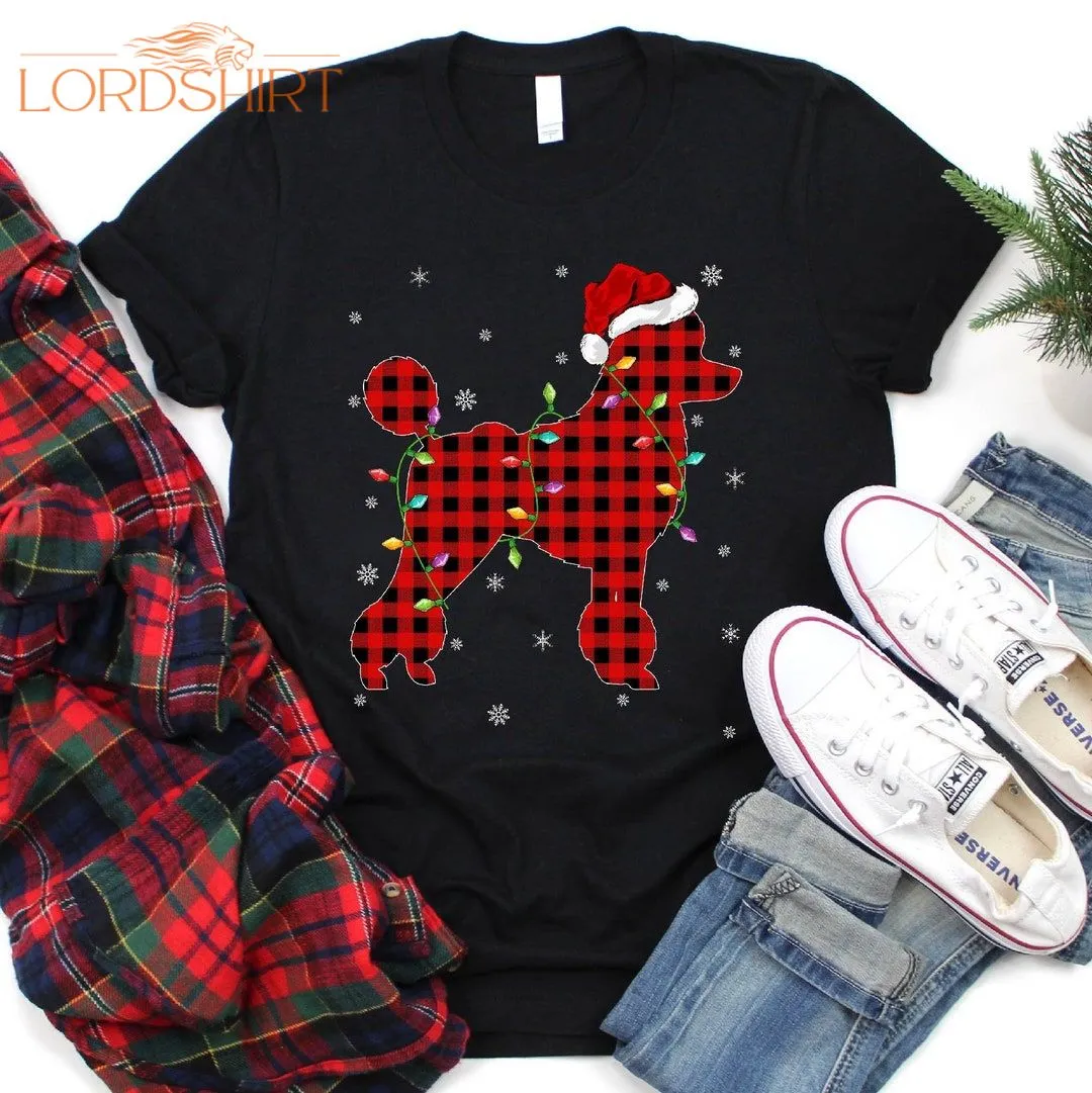 Family Matching Red Plaid Poodle Christmas T-shirt For Men