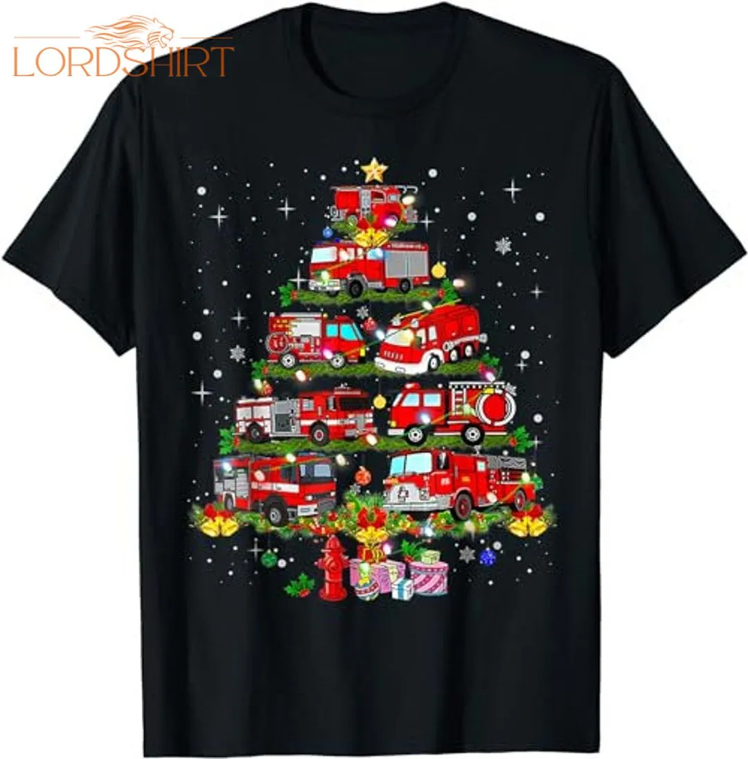 Firefighter Fire Truck Christmas Tree Lights Funny Pajama