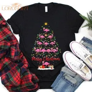 Flamingo Christmas Tree T-shirt For Men Women Girls Kids