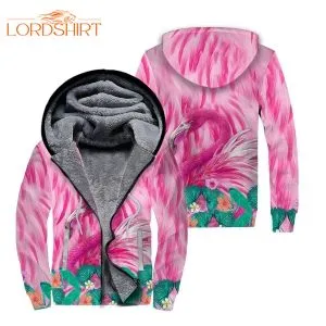 Flamingo Hibiscus Flowers Fleece Zip Hoodie All Over Print