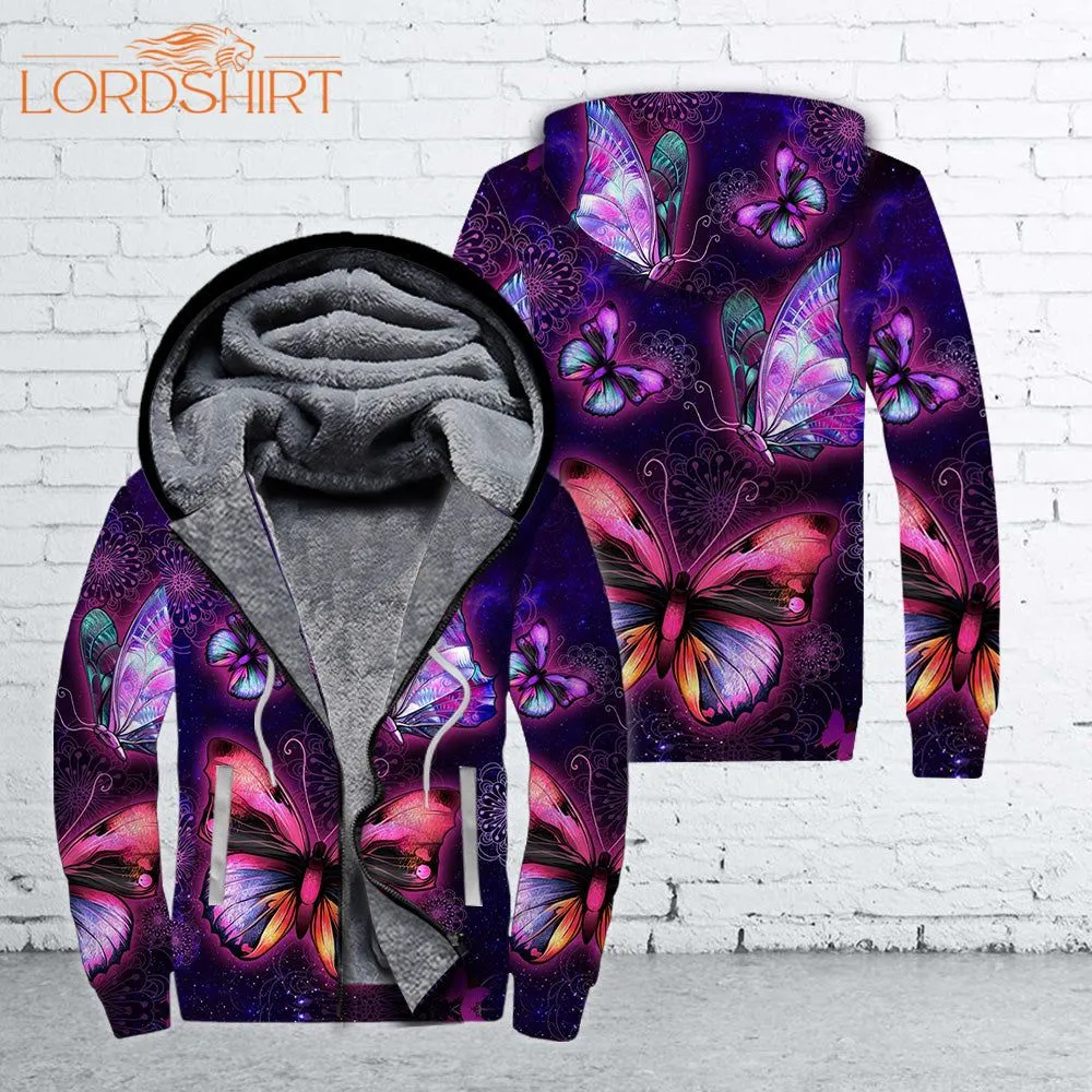 Flying Butterflies Noctilucent Fleece Zip Hoodie All Over Print