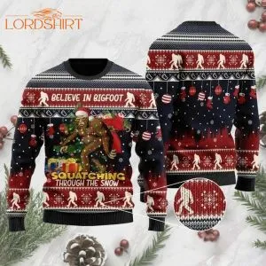 For Believe In Bigfoot Lover Ugly Christmas Sweater