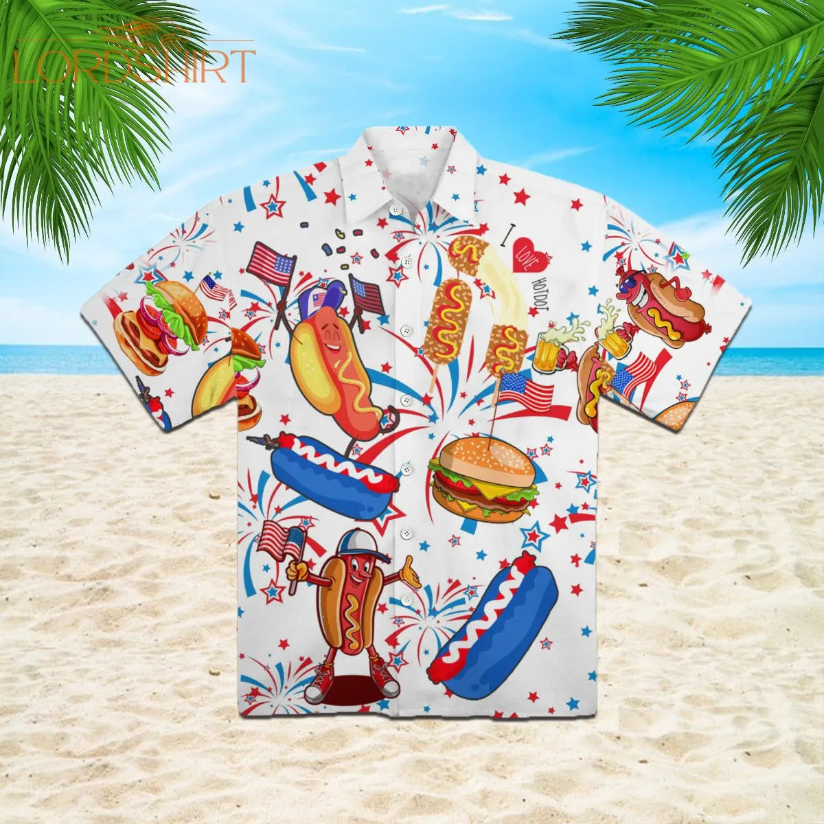 Funny American Hot Dog 4th Of July Independence Day Hawaiian Shirt