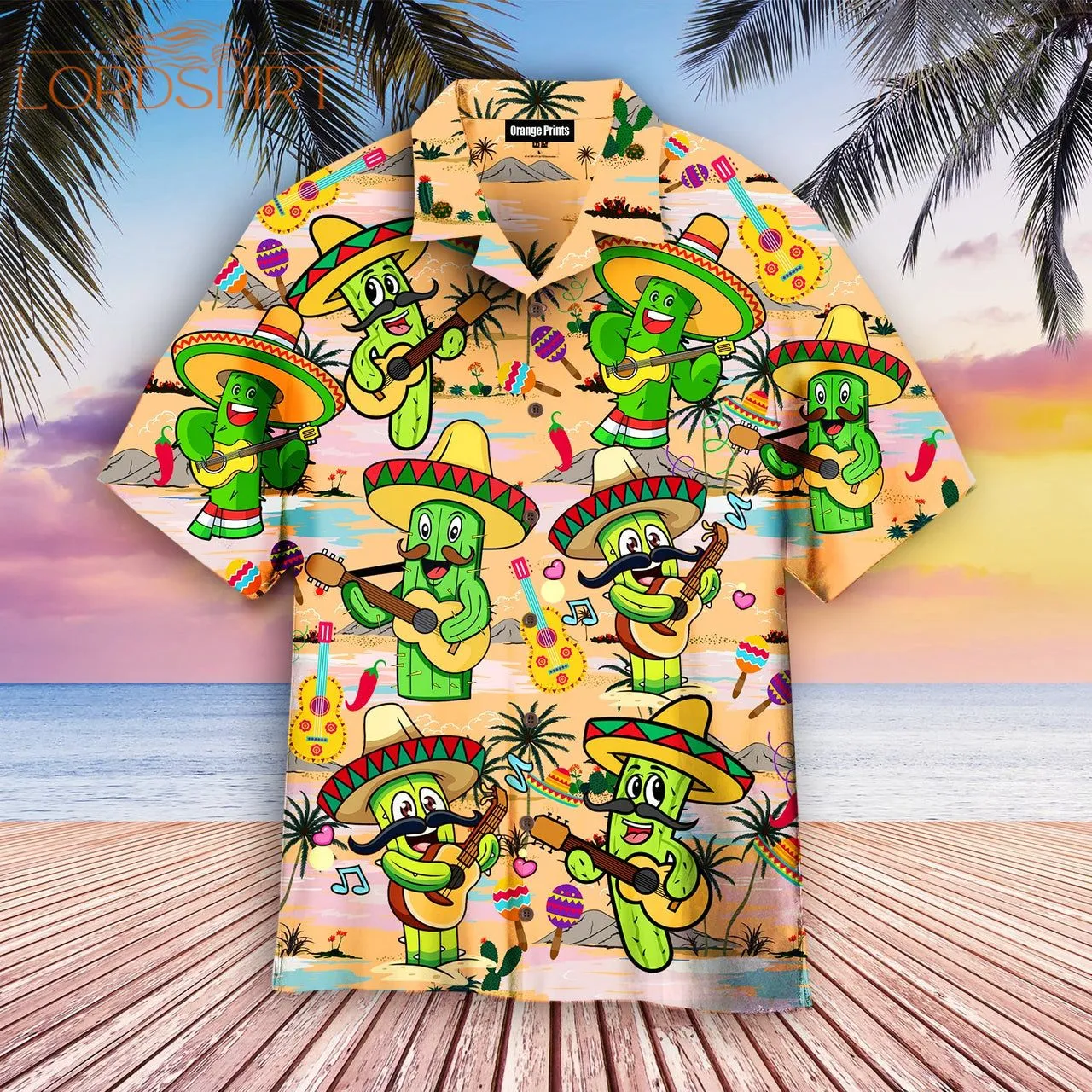 Funny Catus Playing Guitar Cinco De Mayo Aloha Hawaiian Shirt