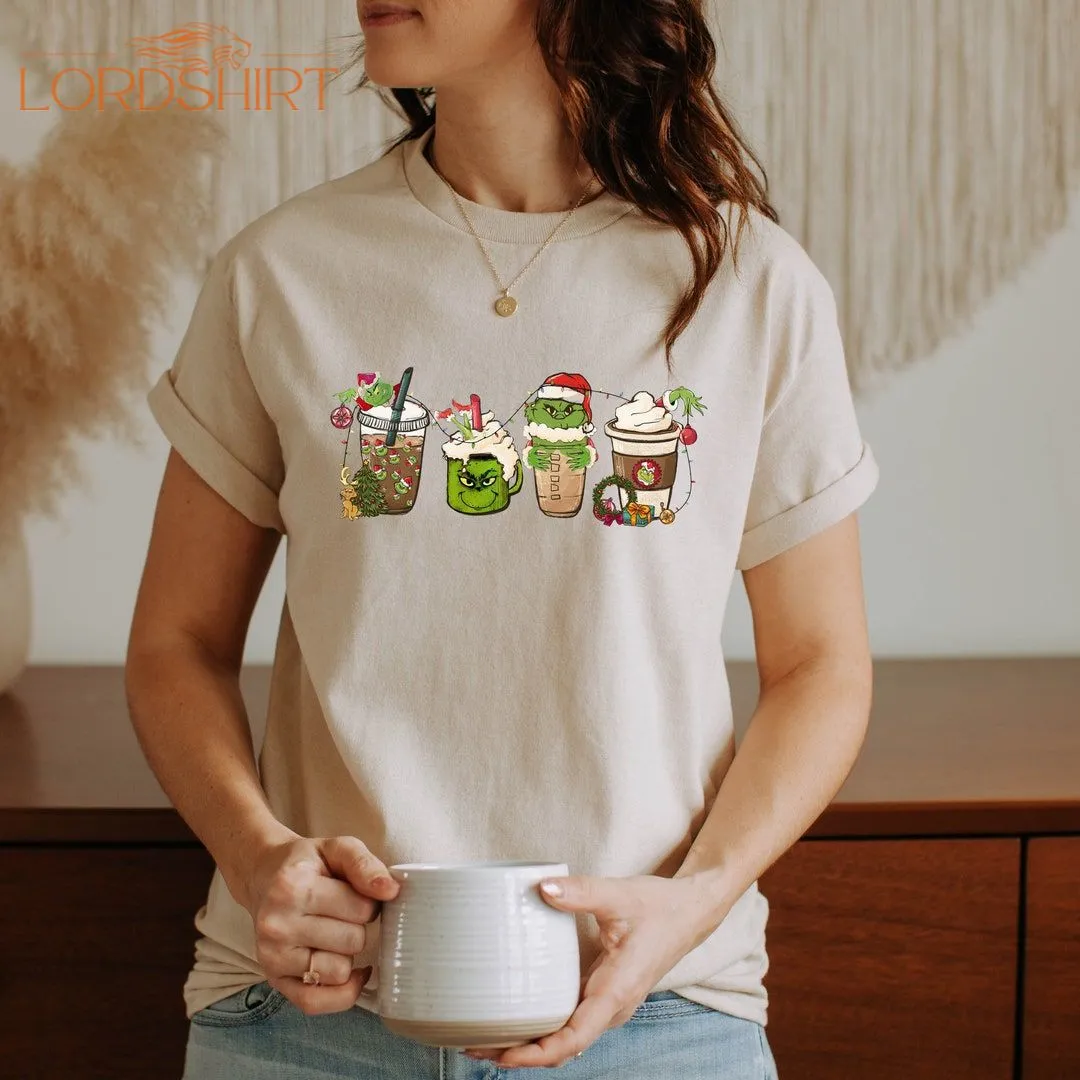 Funny Christmas T-shirt With Christmas Coffee Cups The Grinch