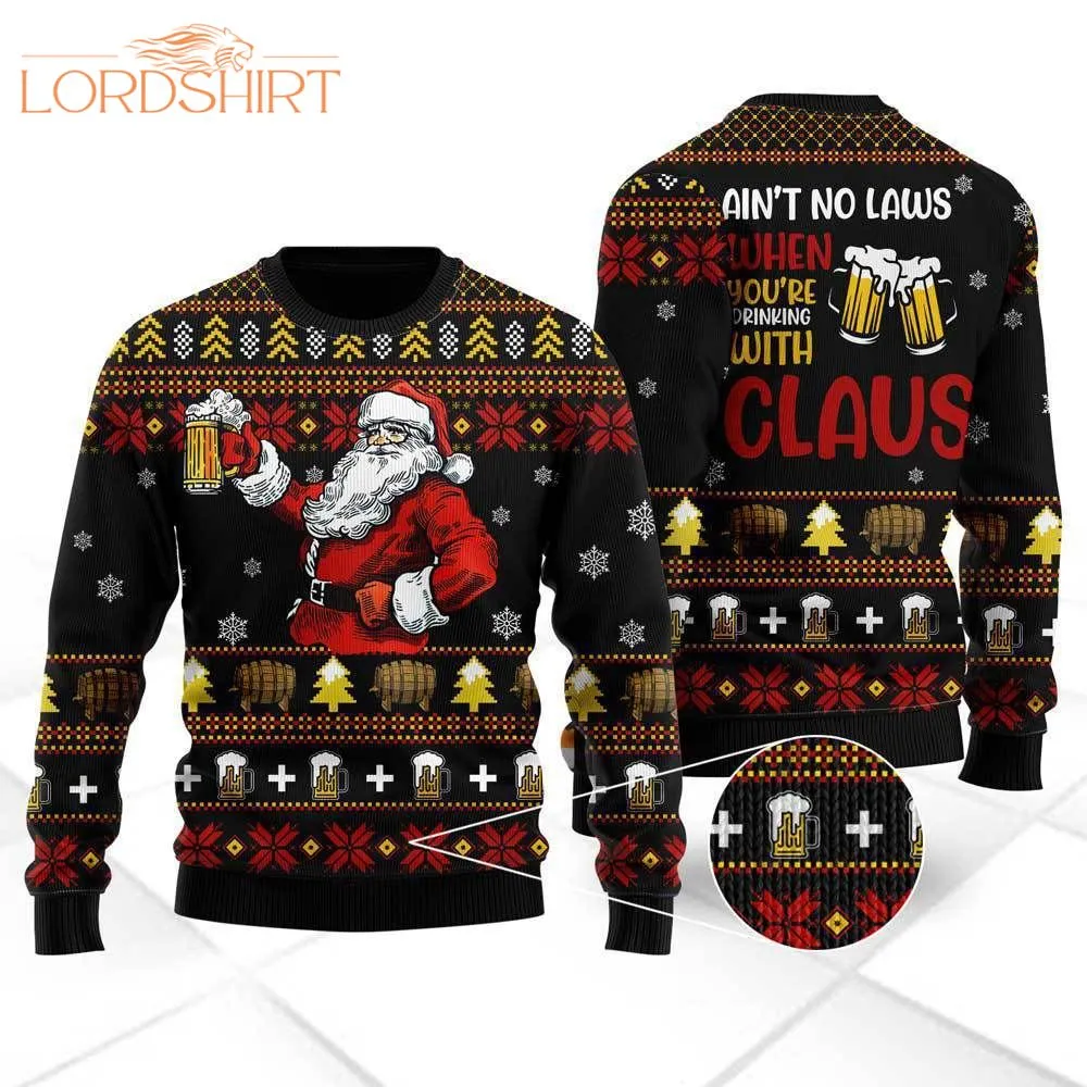 Funny Drinking With Claus Ugly Christmas Sweater