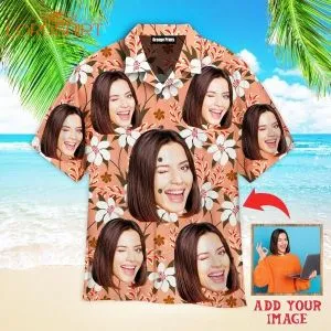 Funny Face On Autumn Flowers Custom Photo Hawaiian Shirt