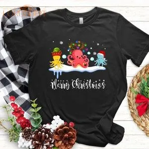 Funny Octopus Christmas Tree Cute Gift Xmas T Shirt Octopus