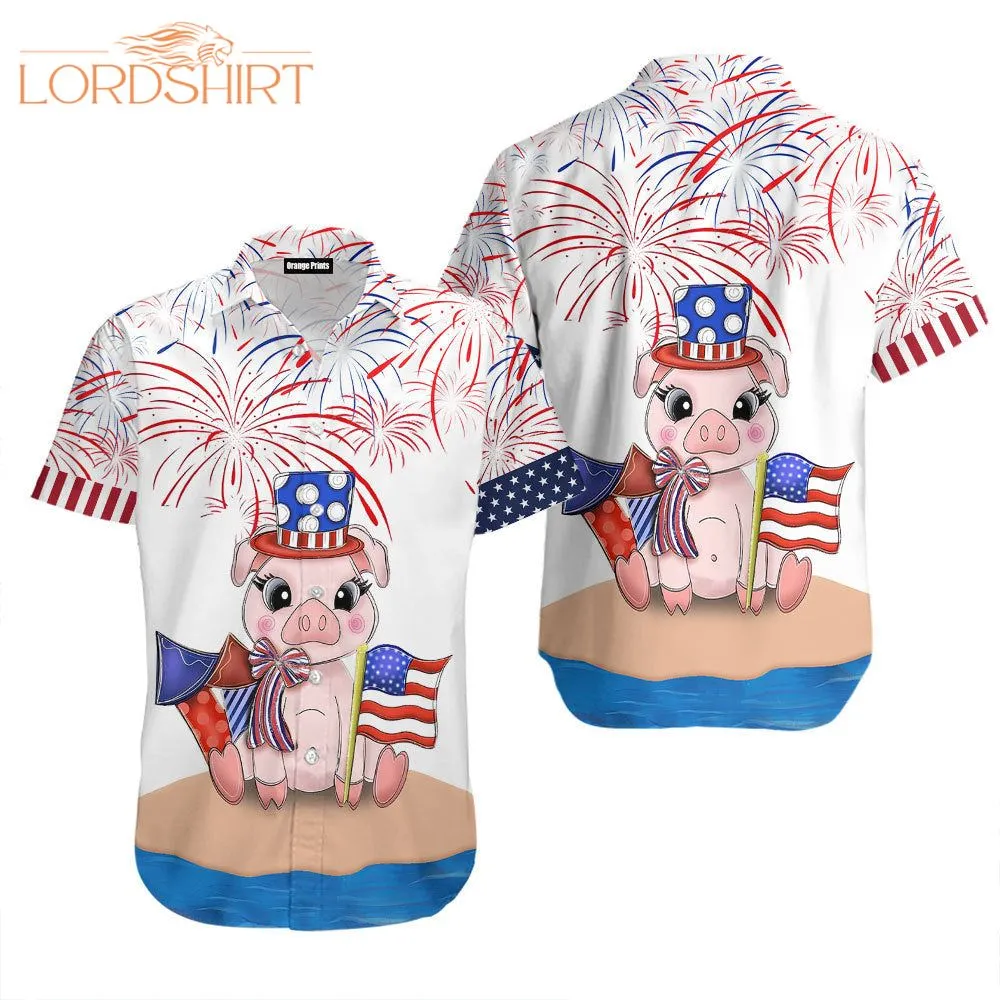 Funny Pig American Flag Firework Aloha Hawaiian Shirt