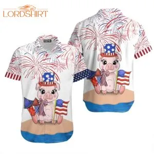 Funny Pig American Flag Firework Aloha Hawaiian Shirt