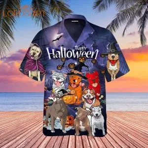 Funny Pitbull Dog Halloween Aloha Hawaiian Shirt