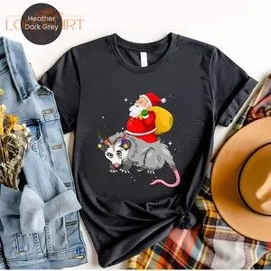 Funny Santa Riding Opossum Christmas T Shirt Funny Opossum