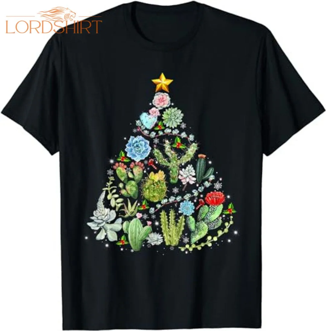 Funny Succulent Christmas Tree Cactus Gardener Xmas T-shirt