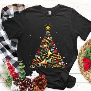 Funny Trumbone Christmas Tree T Shirt Funny Trombone