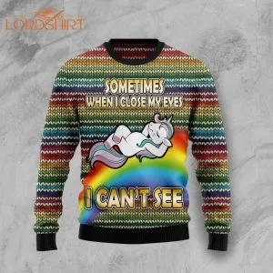 Funny Unicorn Sometimes When I Close My Eyes Ugly Christmas Sweater
