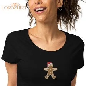 Gingerbread Embroidered Christmas T-shirt Women's