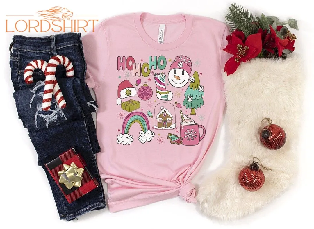 Girls Pink Christmas Shirt Doodles Collagepink