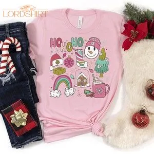 Girls Pink Christmas Shirt Doodles Collagepink