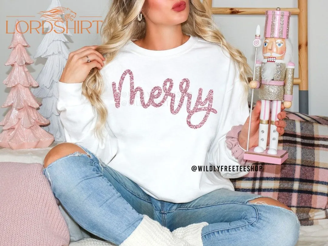 Glitter Merry Sweatshirt Merry Crewneck Holiday Sweater