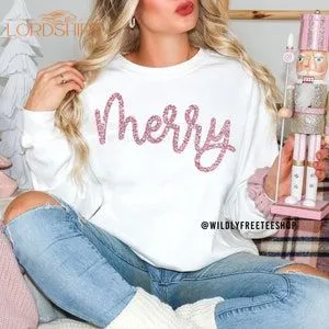 Glitter Merry Sweatshirt Merry Crewneck Holiday Sweater