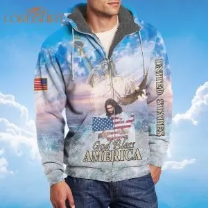 God Bless America Eagle Patriot Fleece Zip Hoodie All Over Print