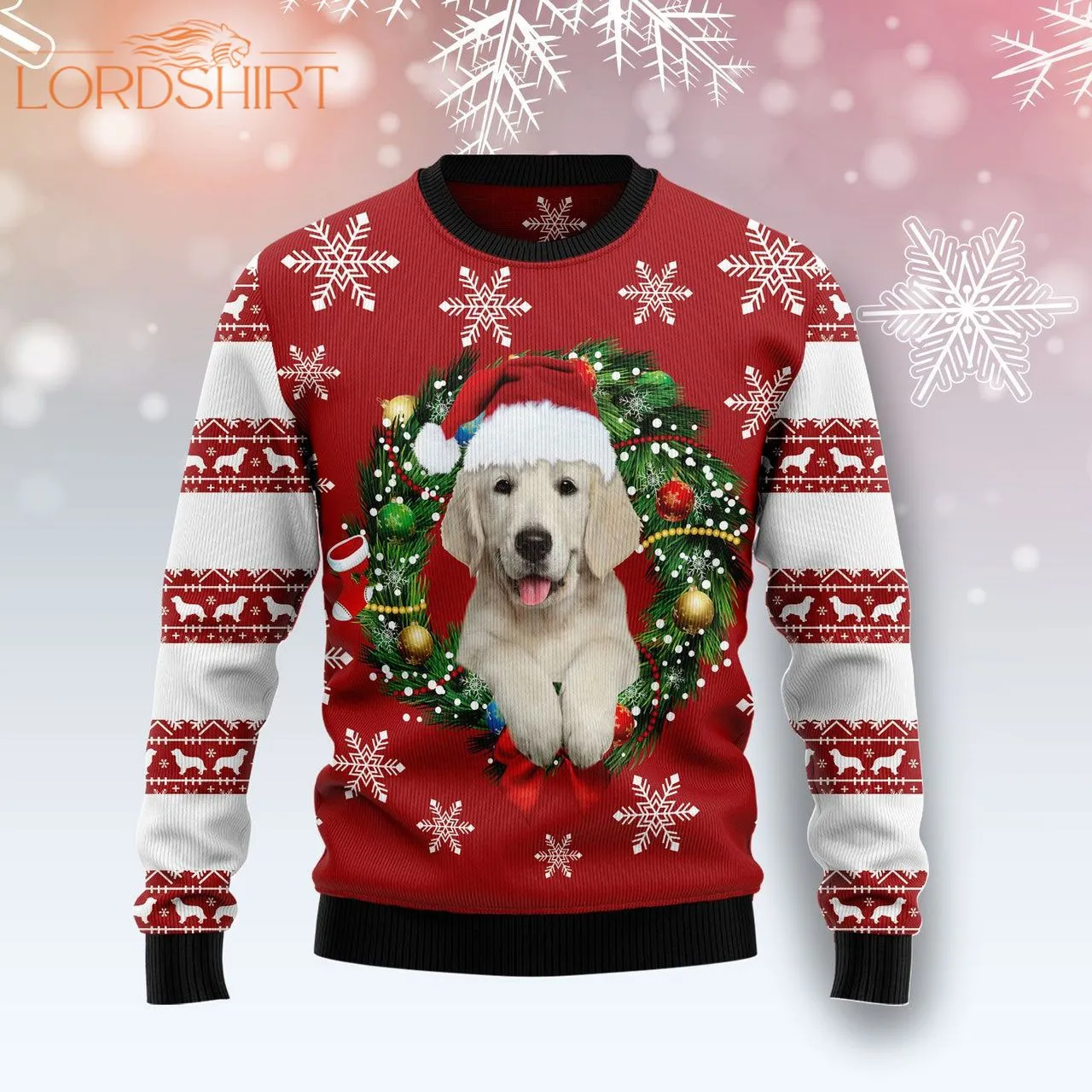 Golden Retriever Wearing Santas Hat Ugly Christmas Sweater