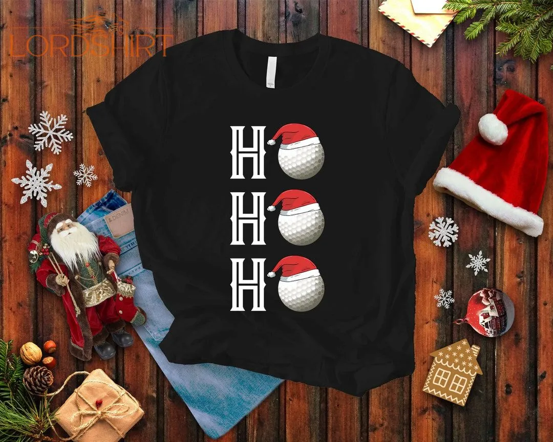 Golfing Christmas T-shirt Ho Ho Ho Golf Ball Santa Hat Shirt