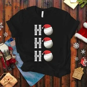 Golfing Christmas T-shirt Ho Ho Ho Golf Ball Santa Hat Shirt