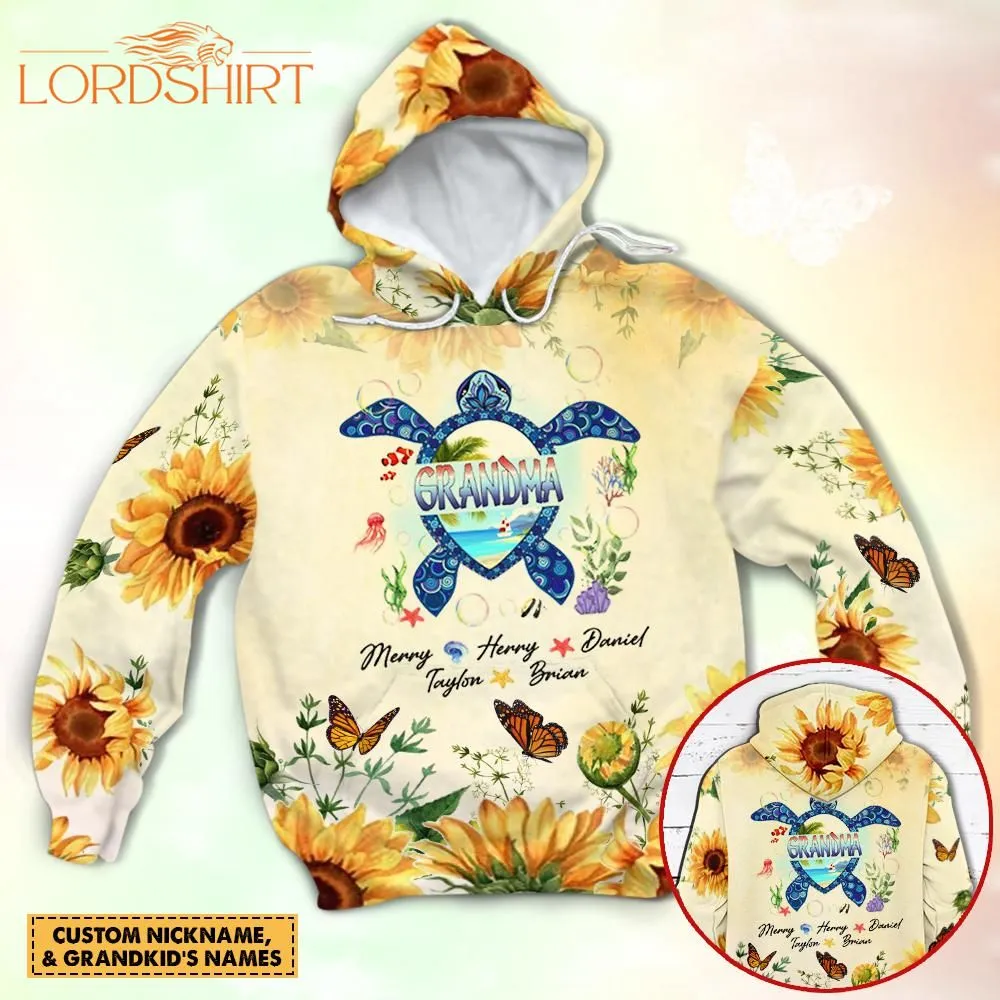 Grandma Turtle In The Sea Sunflower Custom Name 3d All Over Print