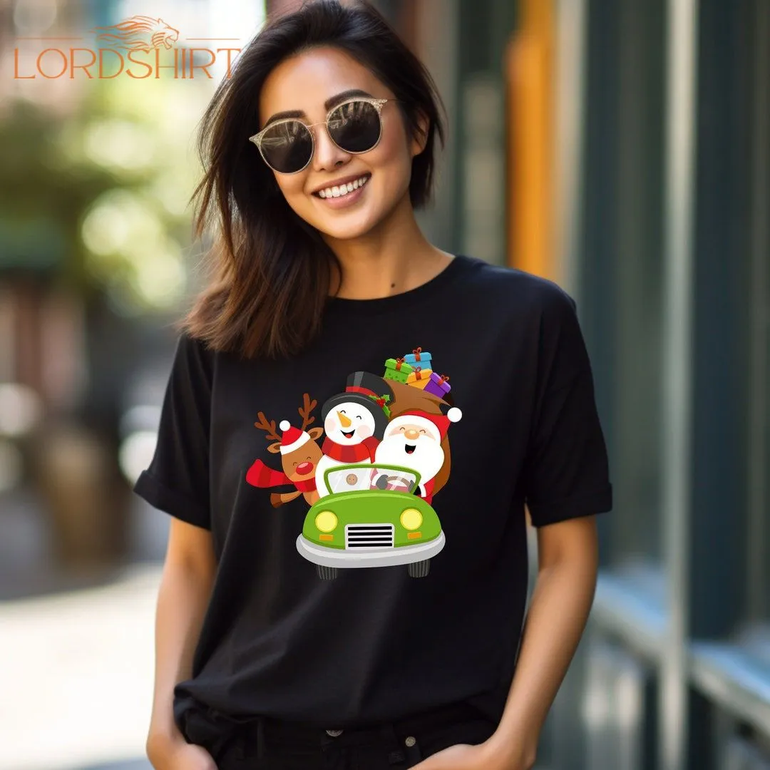 Green Car Christmas T-shirt Cute Christmas Shirt Merry