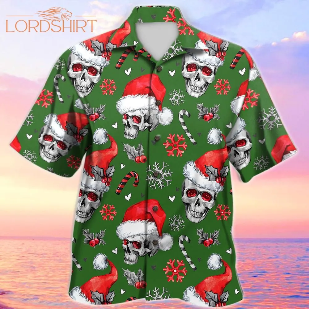 Green Christmas Skull Hawaiian Shirt