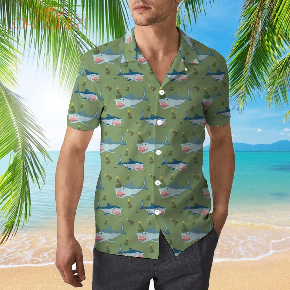 Green Shark Love Christmas In July Hawaiian Shirt