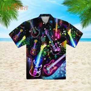 Guitar Neon Life With Music Hawaiian Shirt